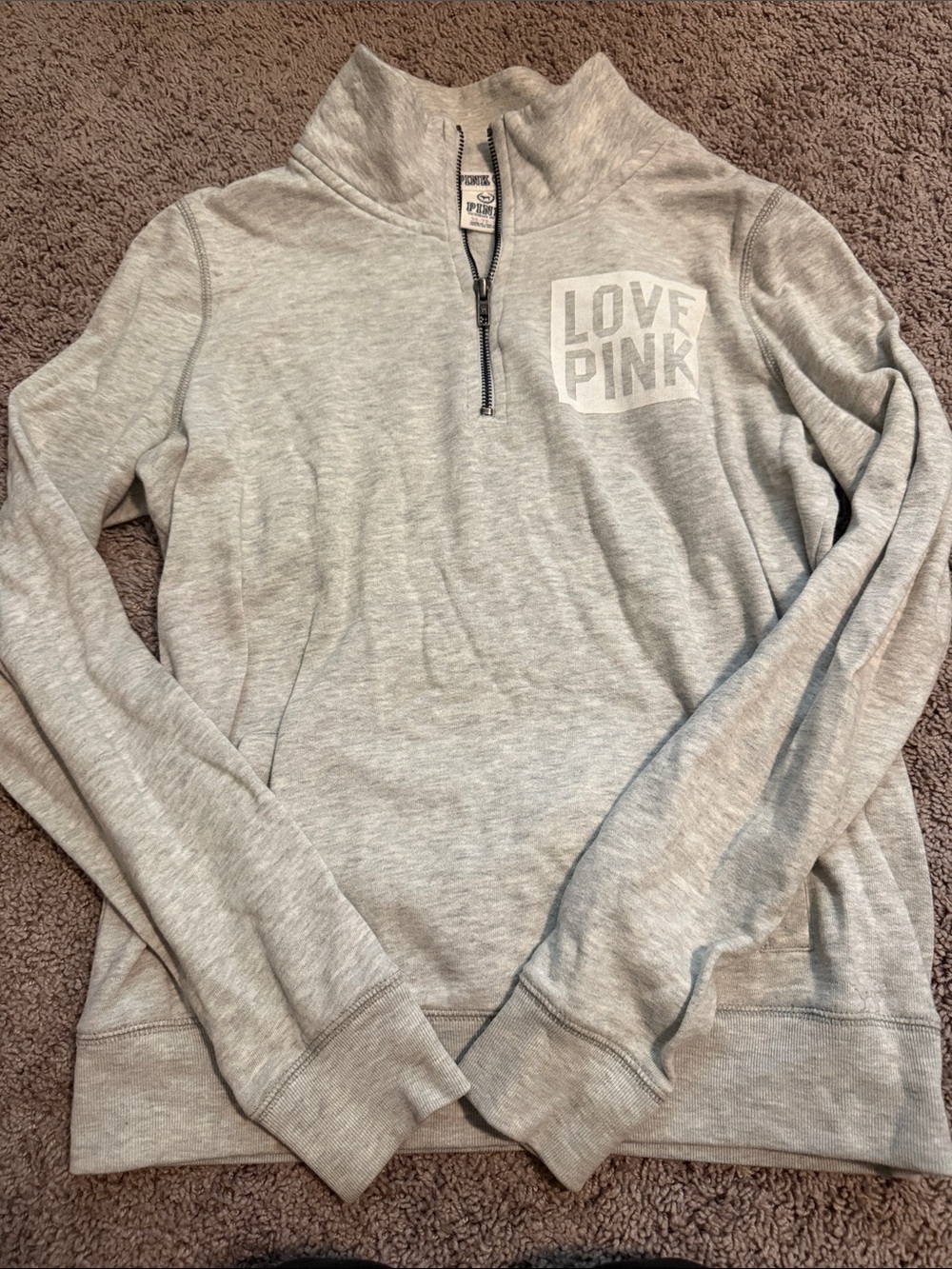 PINK Victoria's Secret Light Gray Quarter-Zip Pullover
